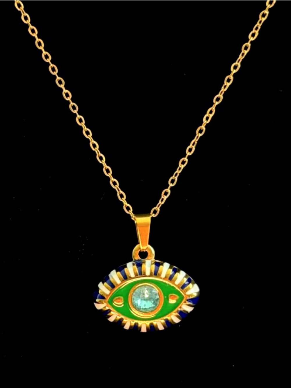 Ramla Green Evil Eye Necklace - 14K Gold-Plated New